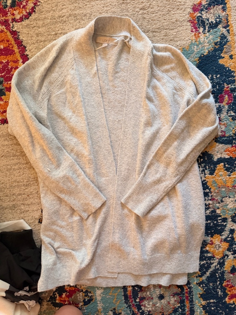 LOFT Light Gray Open-Front Knit Cardigan